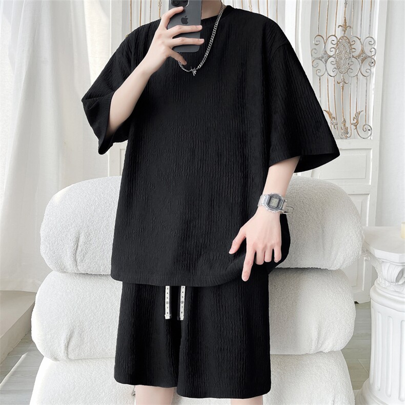 2024夏季新款旋律风车大码冰丝短袖T恤套装M-5XHQ24481-P55，男装休闲套装，电商A022