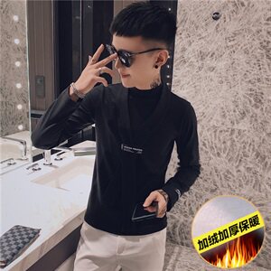 送围脖装饰双面绒长袖T恤社会精神小伙潮男小衫C301B-CT06特图片