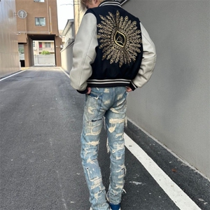 美式棒球服男女2026春秋季潮牌毛巾绣飞行员夹克情侣休闲宽松外套图片