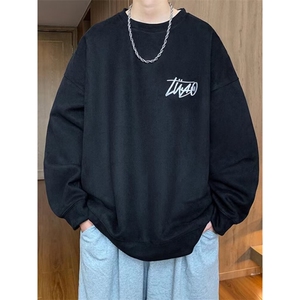350g潮牌圆领宽松情侣长袖打底衫上衣服束口T恤卫衣Y62-P38网图图片