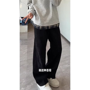 美式复古休闲裤男秋冬潮牌直筒加厚阔腿长裤潮牌LJ844-P54 加绒58图片