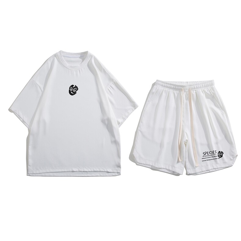 白底2023夏季新款图案印花冰丝休闲运动套装TZ907P65---控88,男装休闲套装,电商A247-1