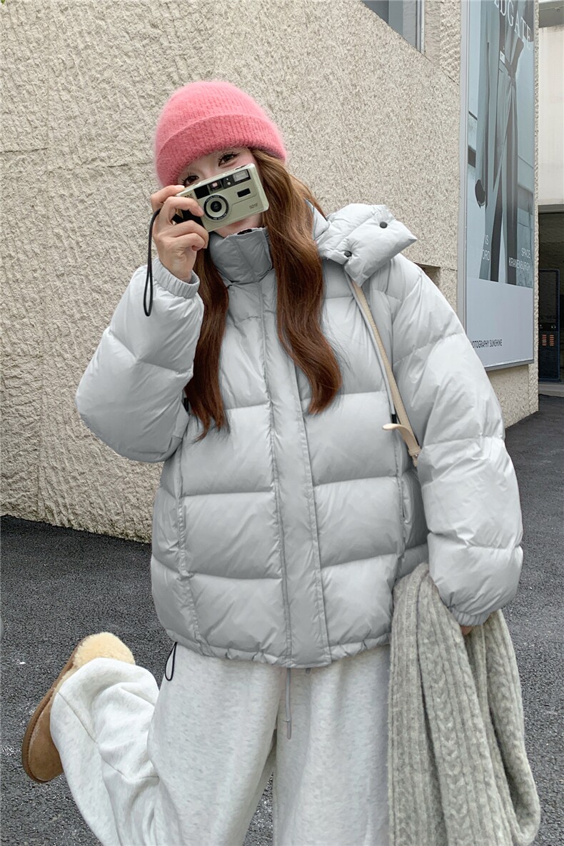 现货甜美泡芙感羽绒服外套女冬季新款韩系连帽加厚白鸭绒面包服,女装羽绒服,网红馆