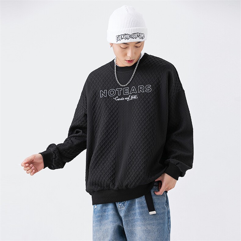 2023秋冬新款日系情侣菱形格纹提花宽松圆领套头卫衣XZ060-P48,男装卫衣,星座914-3