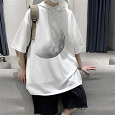 LD54426-P45NASA连帽短袖t恤男大码胖子带帽五分袖中袖，男装T恤，电商A040