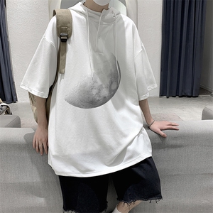 LD54426-P45NASA 连帽短袖t恤男大码胖子带帽五分袖中袖图片