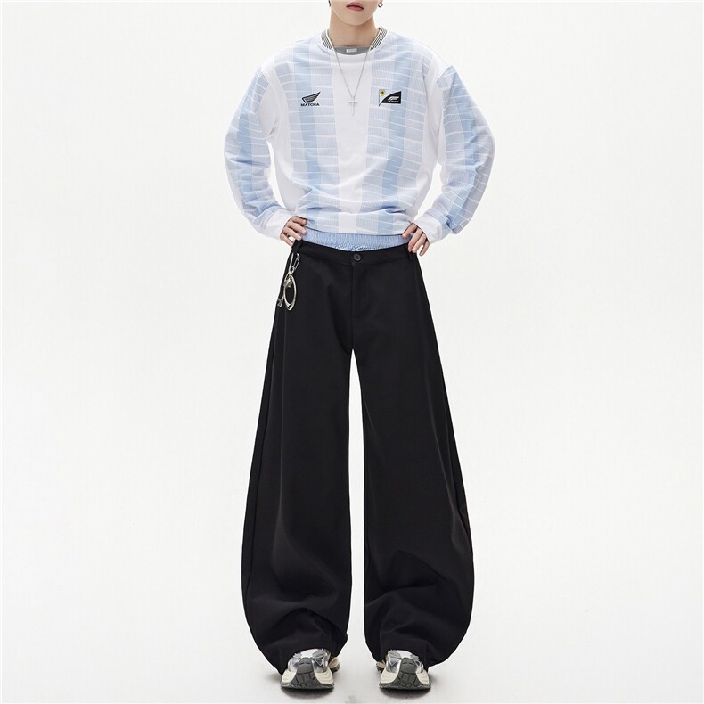 中性风假两件拼接双腰头阔腿休闲裤女弯刀宽松显瘦垂感长西裤男潮，男装西裤，星座506A