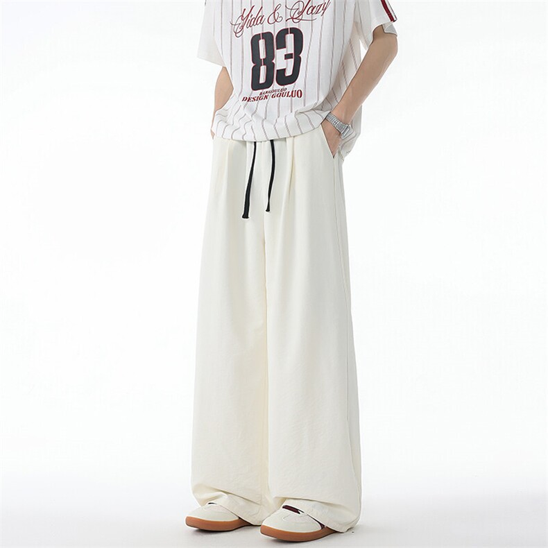 8XL-M撞色山本裤男夏季薄宽松垂感休闲慵懒速干冰丝阔腿裤K9153,男装休闲裤,电商D206-1