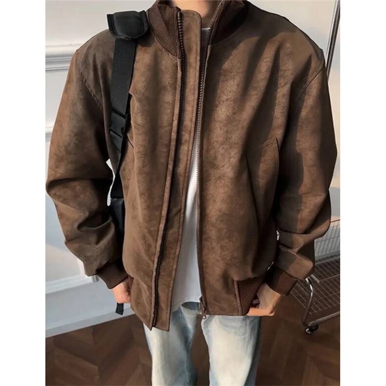 扎染立领PU皮衣外套男款秋季cleanfit棒球服短款飞行夹克JK785,男装夹克,星座1116A（原606A-3）