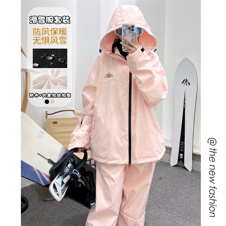 冬新防水拉链魔术贴男女大码保暖滑雪服套装M34+K1076J加绒-P225图片