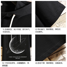 LD54246-P45月球连帽短袖t恤男大码胖子带帽五分袖中袖砖墙，男装T恤，电商A040A