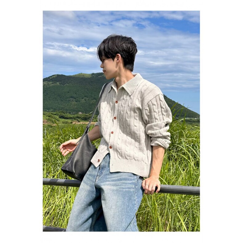 新款开衫毛衣美式复古慵懒风V领针织衫男纯色外套513AKS2597P52,男装针织衫/毛衣,星座513A