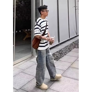 条纹百搭男士百搭休闲短袖t恤男圆领半袖体恤打底衫 TZ64图片