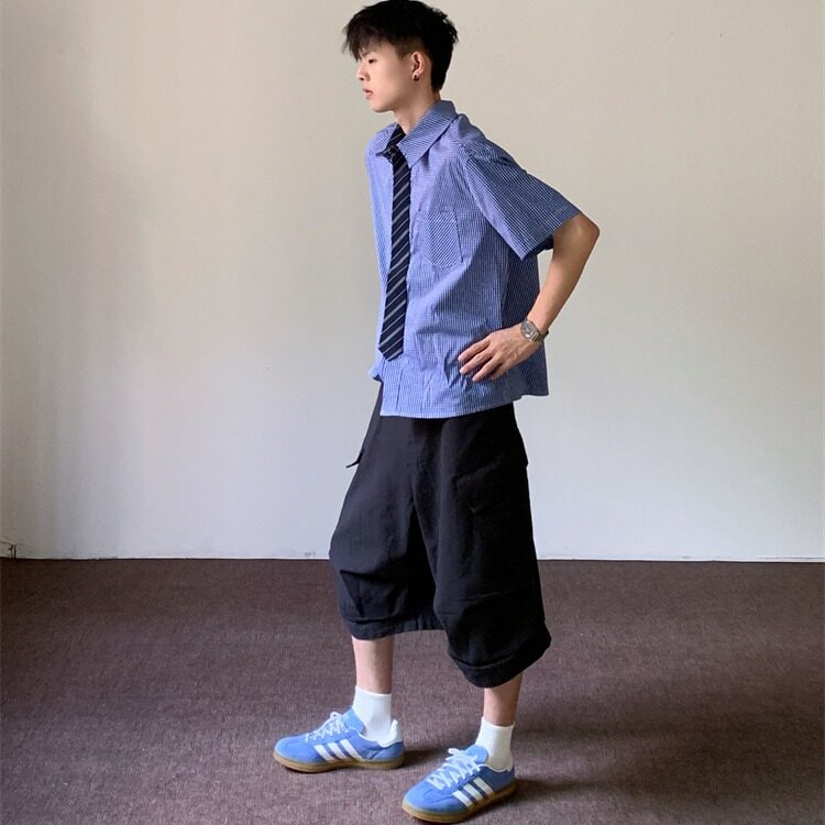 网图现货老钱风短袖衬衫男女夏季休闲千鸟格衬衣R2270-P42,男装T恤,星座1005-4