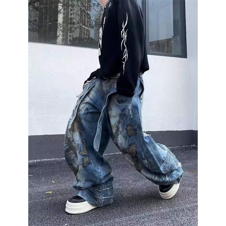 W10143-P98网图现货重磅高街设计乱针刺绣弯刀牛仔裤潮流日系,男装牛仔裤,星座1608-2
