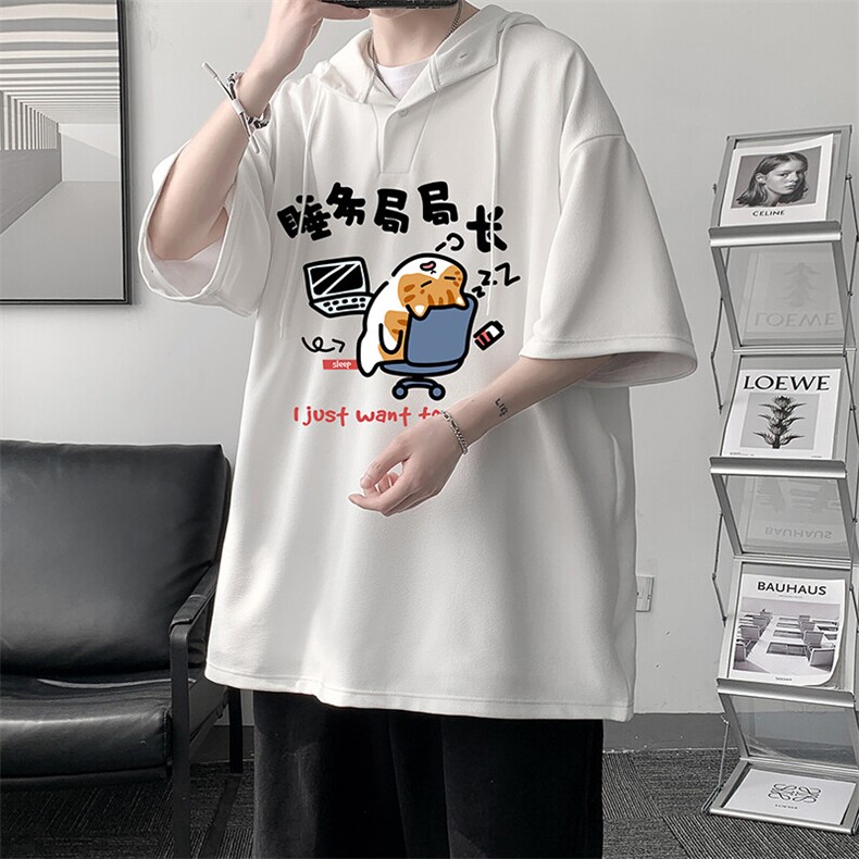 LD54447-P45NASA连帽短袖t恤男大码胖子带帽五分袖中袖,男装T恤,电商A040