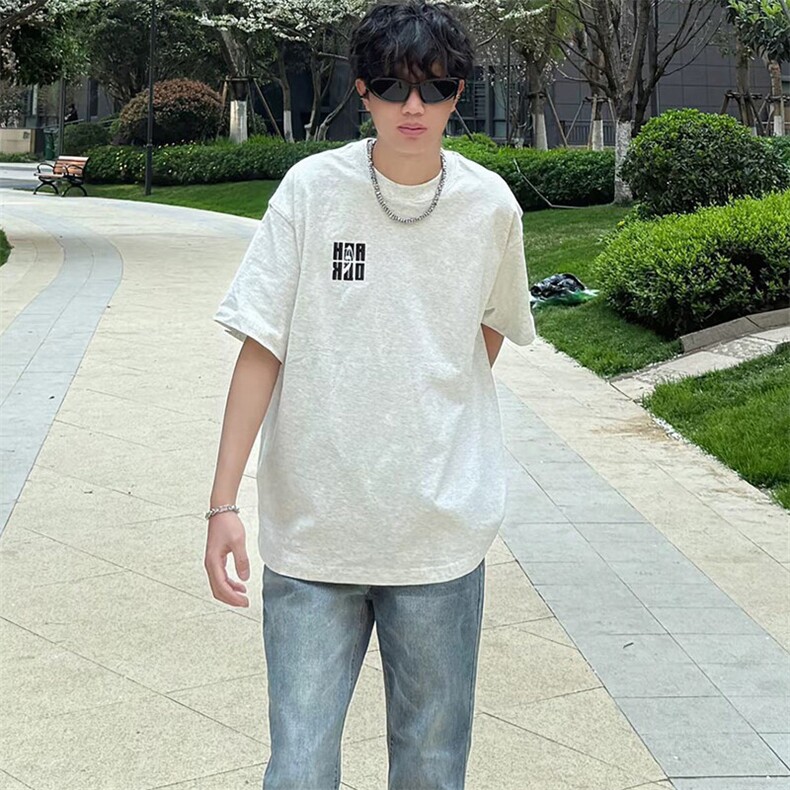 万针全刺绣工艺抖音得物高品质260克重磅纯棉双纱美式高街短袖T恤,男装T恤,电商A486