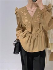 娃娃领刺绣小衫，其它，驿谷