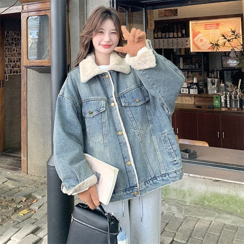 新品大货主推款仿水貂毛牛仔派克服保暖外套,719-P205-K308,女装短外套,2C075