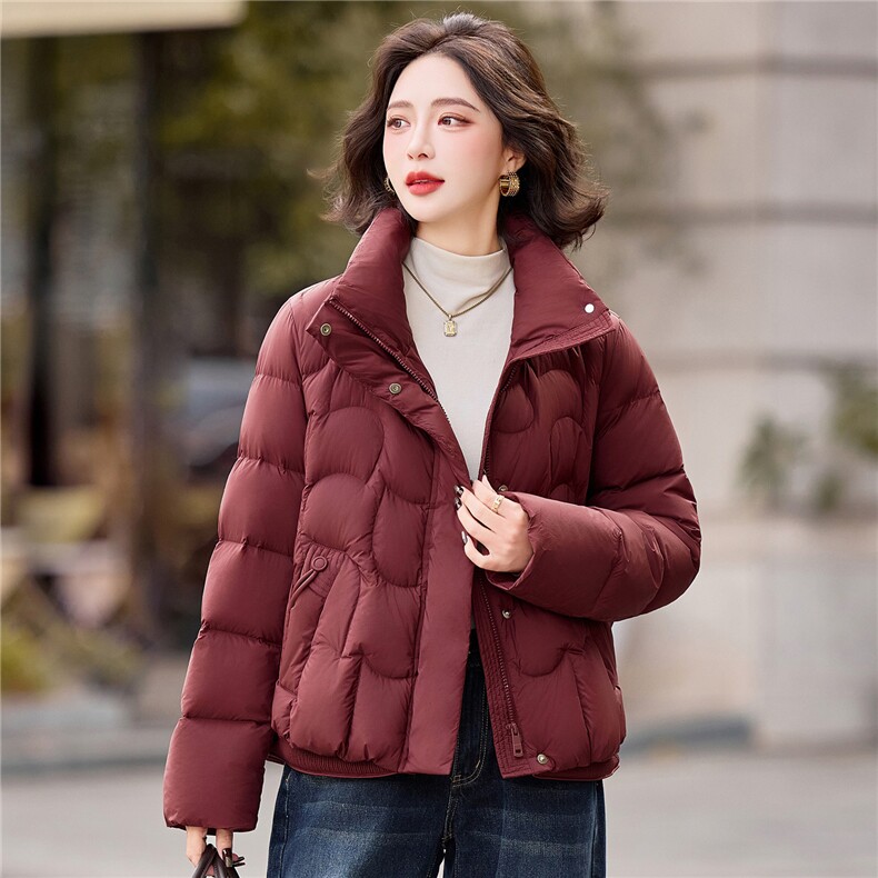 现货新款主推时尚潮流90绒羽绒服休闲冬季立领纯色女外套遮肉,女装羽绒服,璐依舞