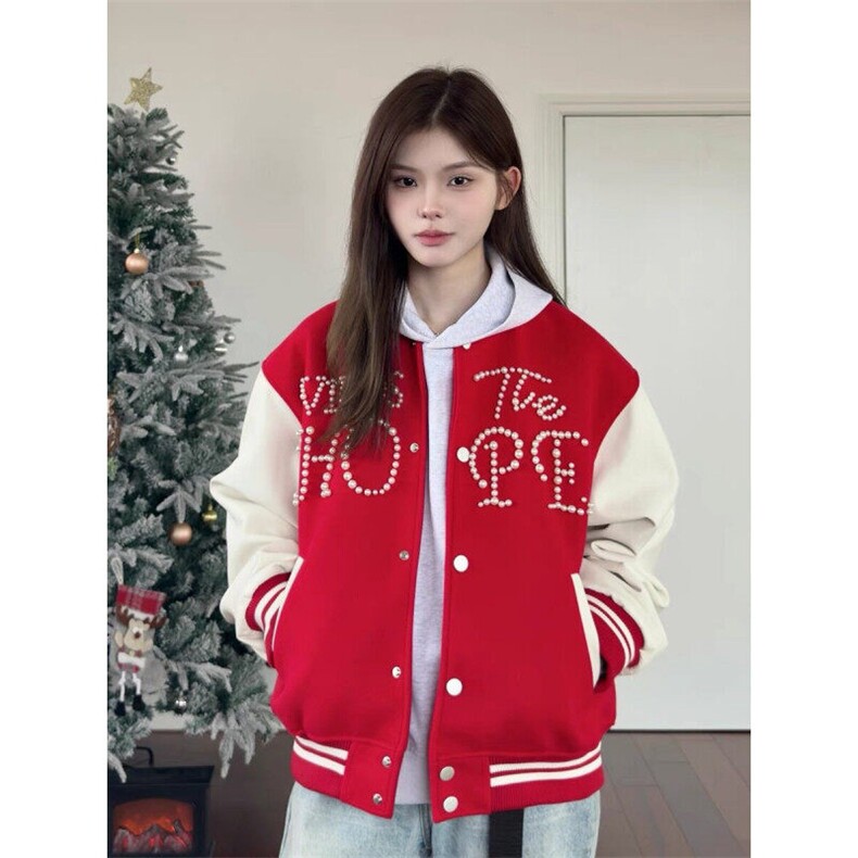 珍珠红色棒球服撞色夹克外套JK0116-P100,男装夹克,星座313A(原308A-2)
