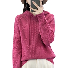 套头长袖纯色羊毛2024年秋季连帽通勤针织衫，女装羊毛衫，羿纯羊绒