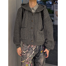 C316MY8004P88秋冬新款毛衣粗针开衫连帽深灰色浅蓝色毛衣，男装针织衫/毛衣，电商C316