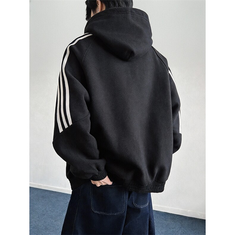 高品质春装新款男女美式高街结构三条杠宽松纯色织带连帽卫衣CM04,男装卫衣,电商A486