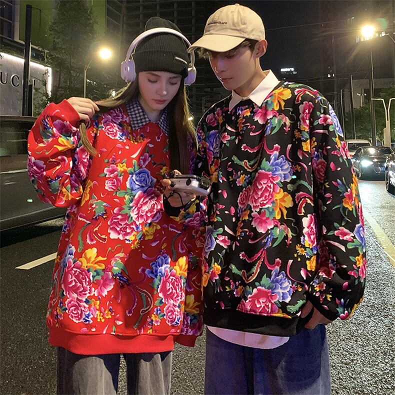 B203情侣圆领长袖卫衣外套男女学生班服团队服大码风东北花衣,女装短外套,星座115A(原星座507）