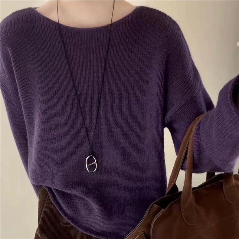 秋冬季羊毛休闲时尚通勤内搭百搭卷边一字领羊毛衫，女装羊毛衫，圣旺供货