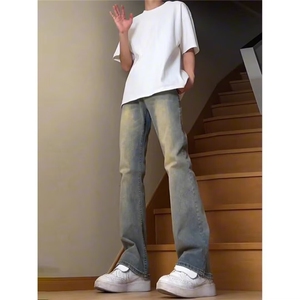 1506-1/G711-10/P46半松紧加绒复古蓝直筒牛仔裤图片