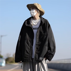 新款多口袋防水压胶拉链宽松休闲连帽夹克冲锋衣外套-Y2073-p70，男装夹克，星座601-2