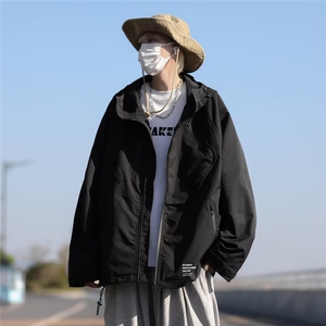 新款多口袋防水压胶拉链宽松休闲连帽夹克冲锋衣外套-Y2073-p70图片