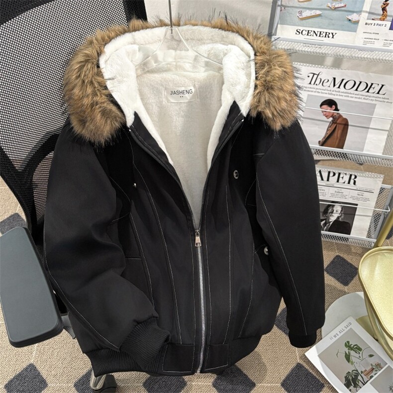 可卸毛领美式复古棉服外套男女冬季连帽短款情侣棉衣9929P90,男装棉衣,星座410-2