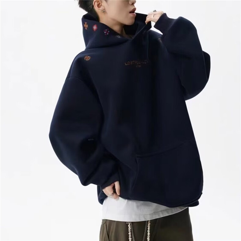 1506/QCX5000/P40龟裂刺绣连帽卫衣男300g宽松休闲上衣潮外套,女装短外套,星座1506