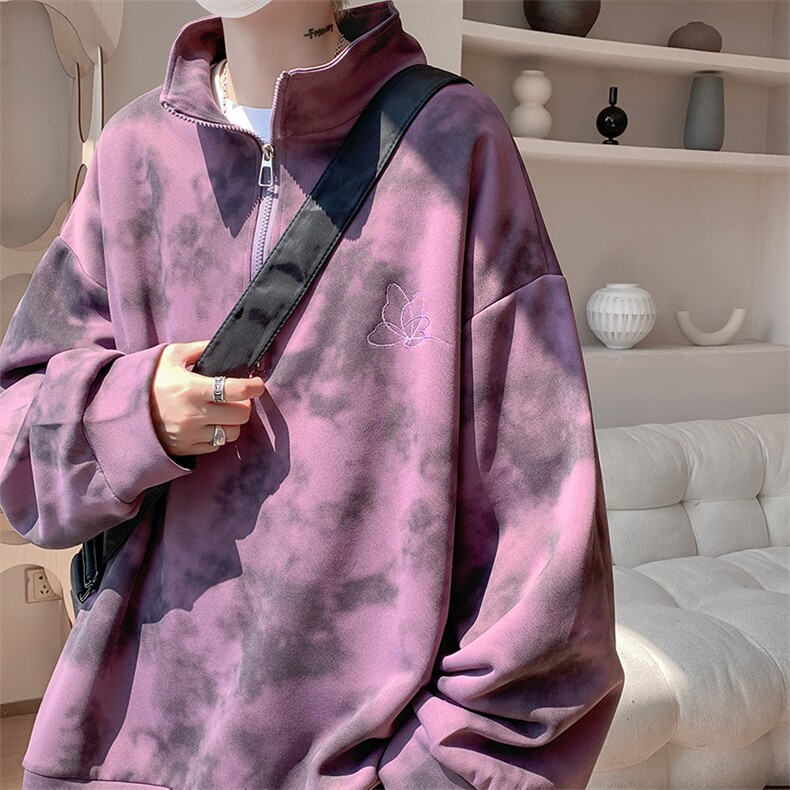 现货 WY10083-特P45 控88 新款面料扎染高品质宽松立领卫衣图片