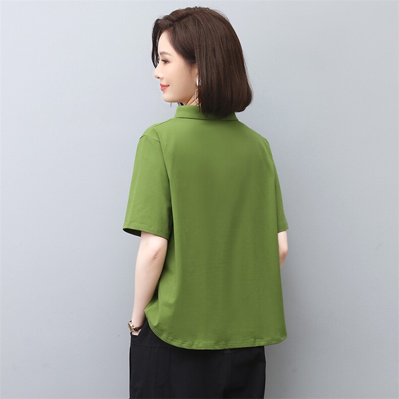 短袖T恤女夏季妈妈装2025年新款时尚休闲洋气翻袖polo衫运动上衣,女装T恤,涵誉