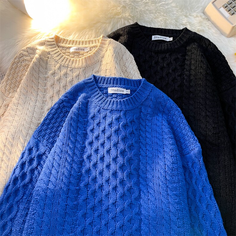 M6126/P75秋冬港风毛毯平铺宽松毛衣外套男女针织衫大码潮毛线衣图片