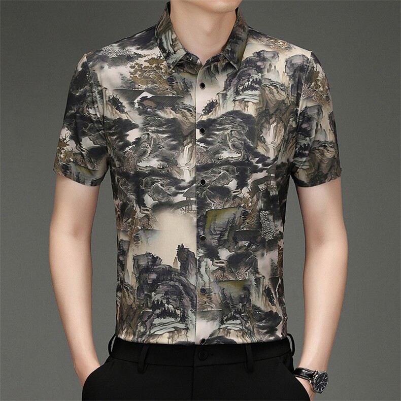 BGW-D34006男士夏季新款短袖衬衣百搭青年休闲衬衫修身免烫图片