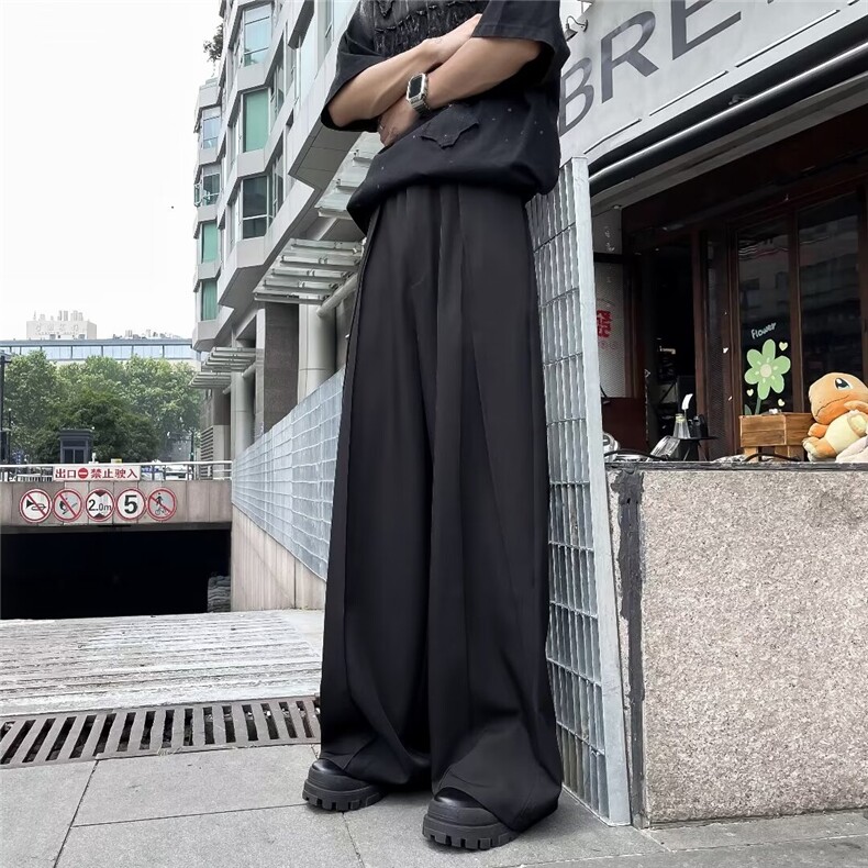 垂坠感抽褶小众拼接阔腿裤男士拖地堆叠西裤英伦斜包边K2836，男装西裤，星座1116A-1（原606A）