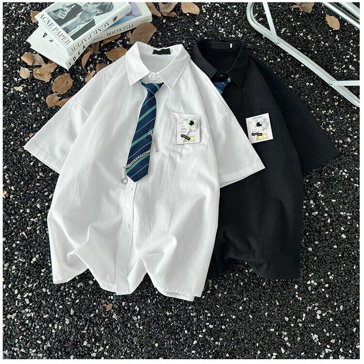 复古衬衫男夏装港风学生宽松小众设计感趣味新款男装上衣外穿CY80,男装衬衫,星座601-1