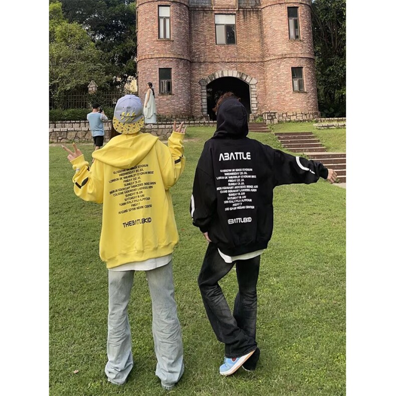 美式街头重磅字母印花连帽卫衣外套男女秋冬宽松情侣拉链开衫,女装短外套,星座506A