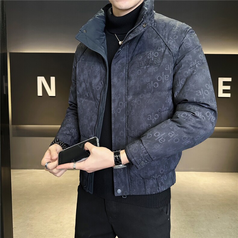 9517-M-4XL-P195标50绒店主风男士休闲立领满印修身羽绒服外套,男装羽绒服,电商B255