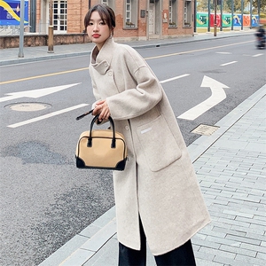 燕麦色羊毛大衣女春春高级感2025今年流行新款赫本风双面羊绒大衣图片