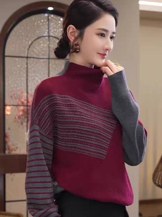 2025年秋季时尚百搭通勤简约休闲高领套头，女装针织衫/毛衣，暖烁特种纱工厂店