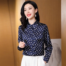 高级感真丝衬衫女印花真丝长袖2026年春秋新款宽松翻领上衣衬衣，女装衬衫，阿舍尔精品