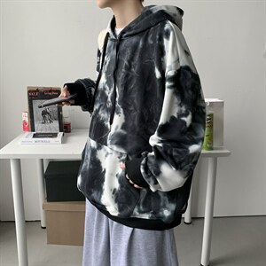 港风日系扎染连帽卫衣外套套头中性风ins潮情侣宽松休闲 H205/P65图片