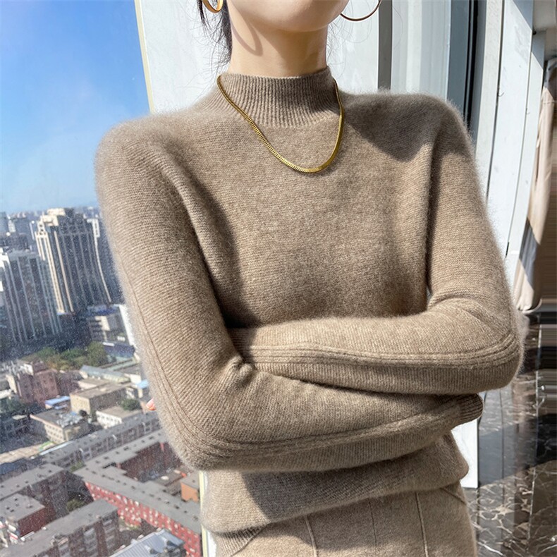 半高领羊毛衫女100羊毛打底衫秋冬新款洋气针织衫毛衣内搭,女装羊毛衫,魅途羊绒