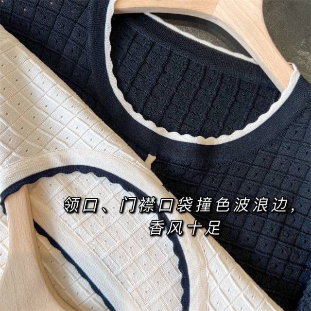 圆领套头纯色2024年秋季短袖时尚气质针织衫,针织衫/毛衣,沐策羊绒