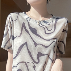 夏季轻薄薄款防晒宽松女针织圆领短袖，女装针织衫/毛衣，绒宛羊绒